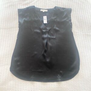 LOFT Black Satin Short Sleeve Blouse NWT size small
